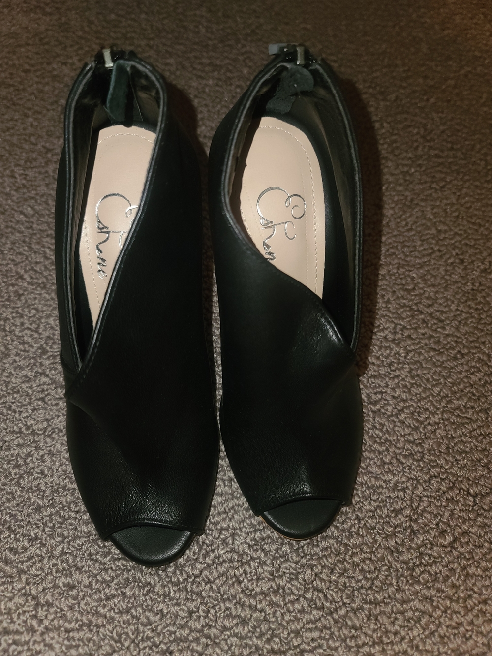 Women’s Black Peep-Toe Leather Heels